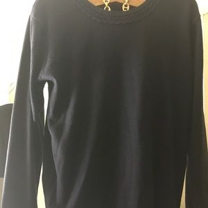 Navy blue long sleeve knit pullover sweater